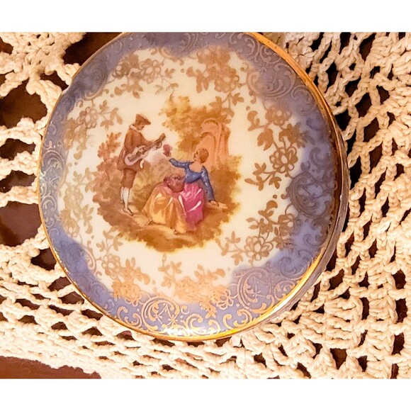 SA Limoges France Castel Trinket Dish French Rococo Hand Painted Courting Lovers - Picture 9 of 14